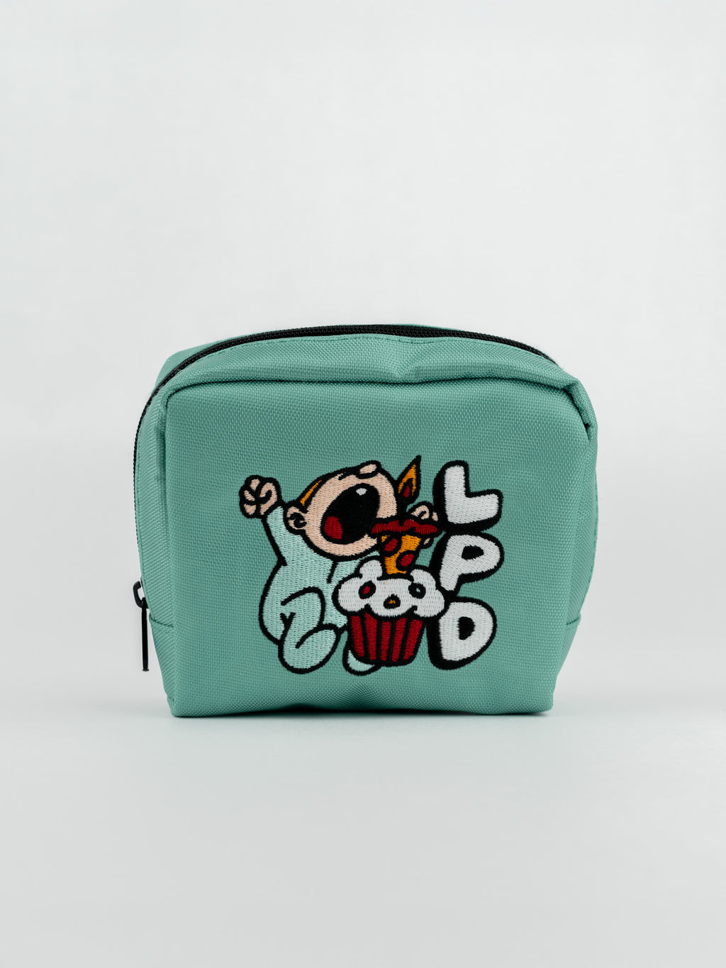 P Embroidered Pouch: LAZY PIZZA DELIVERY BABY